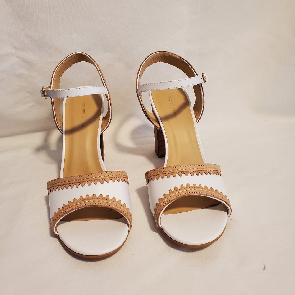 NWT Womens Saks Fifth Avenue White Block Adjustable Ankle Strap Sandals Size 11